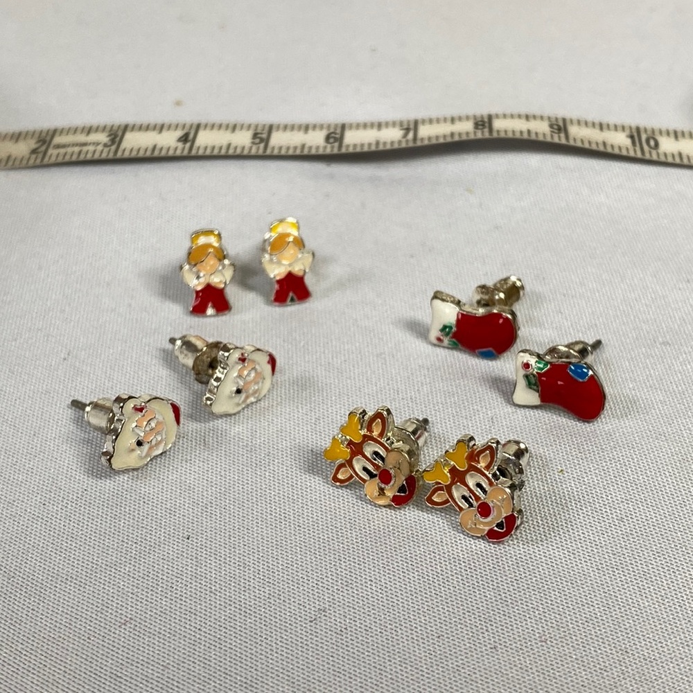 Four pair of tiny dainty Holiday earrings